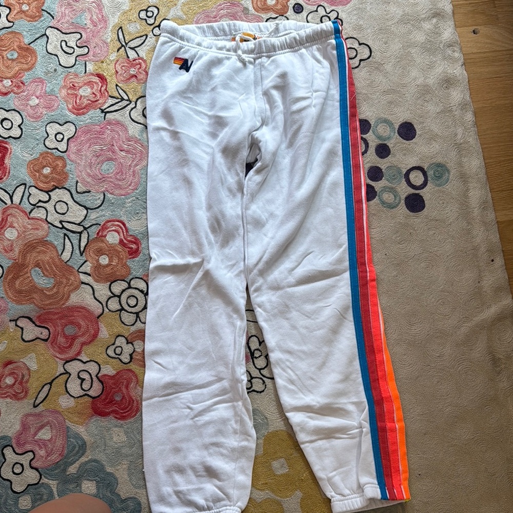 Aviator Nation White Pants with Rainbow Stripes hardly ever wore
